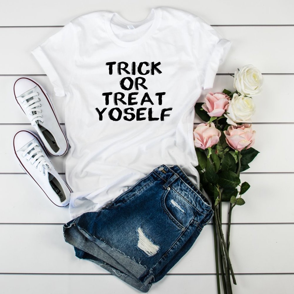 Trick or Treat Yoself, White Tee Shirt